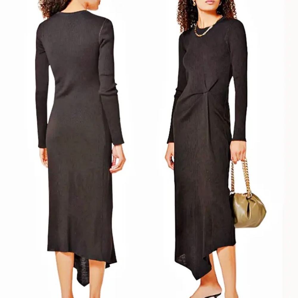 Theory Rib Tuck Knit Virgin Wool Blend Asymmetric Sweater Dress- Size M